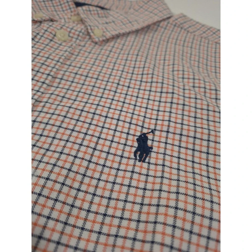 Ralph Lauren Shirt Boys XL 18-20 Orange Check Button Down Long Sleeve Pony Logo